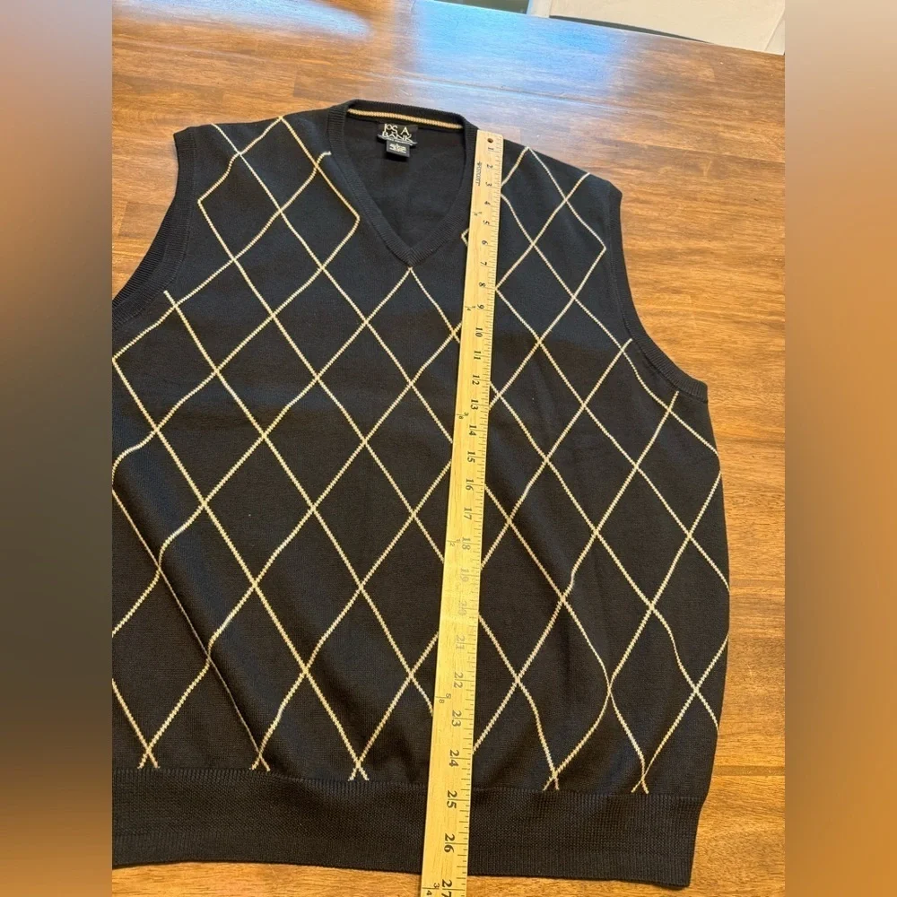 Jos. A. Bank Classic Collection V Neck Sweater Vest SZ L Argyle Black Tan Cotton
